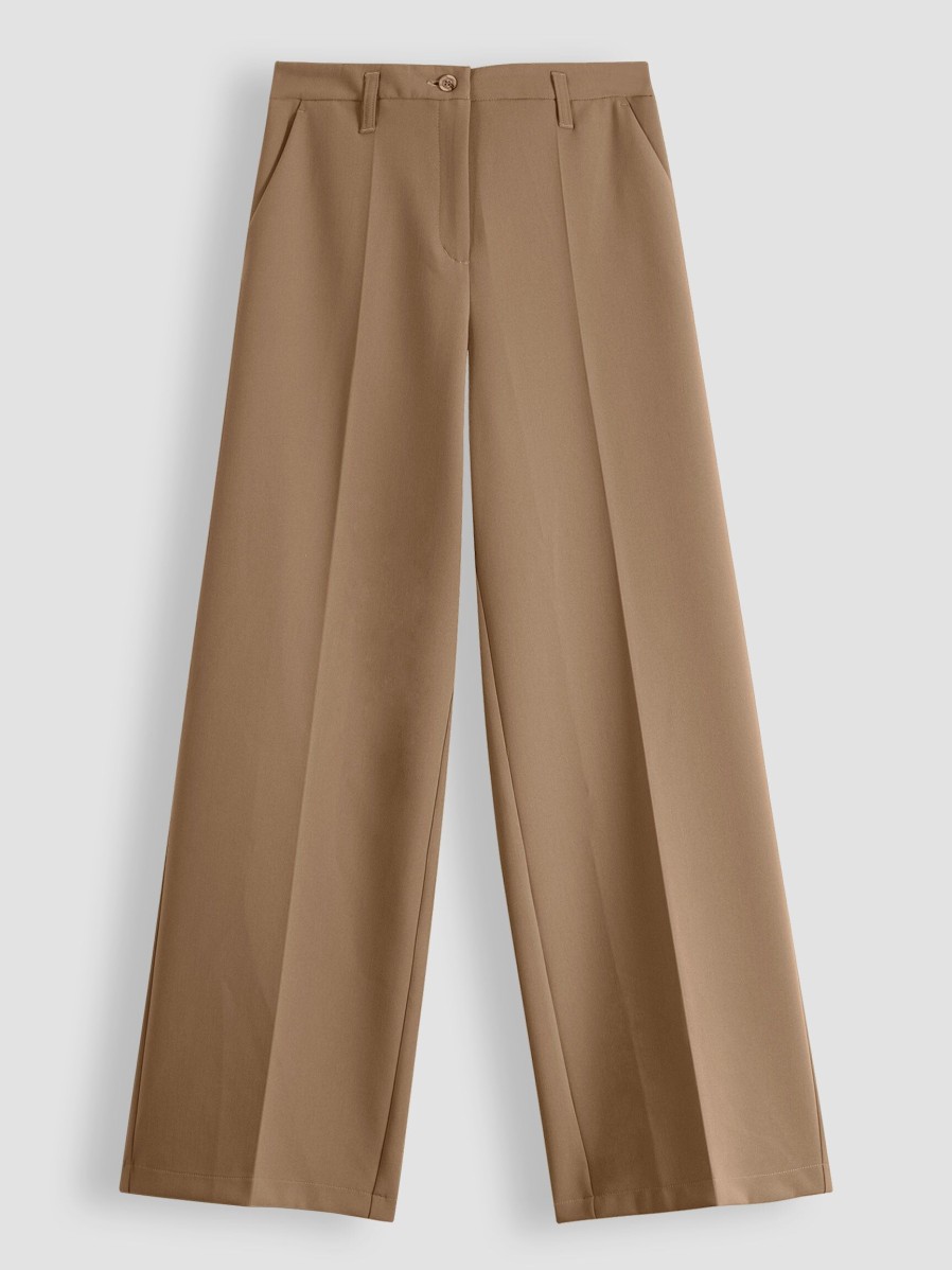 Women Summum Pants And Jumpsuits | Viscose Mix Wide Leg Stretch Trousers Camel