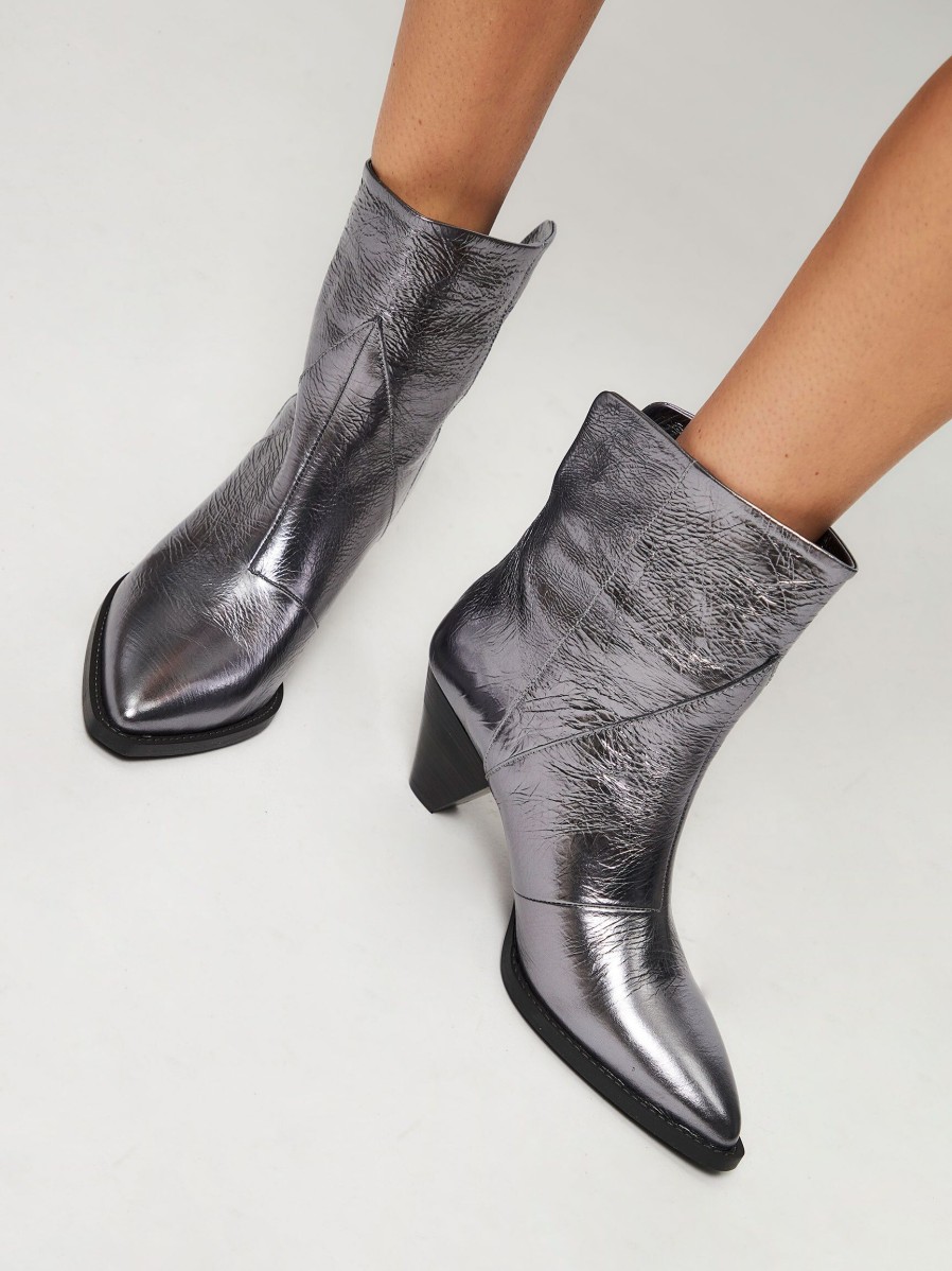 Women Dante 6 Boots | Kaia, Leather Metallic Ankle Boots Silver Colour