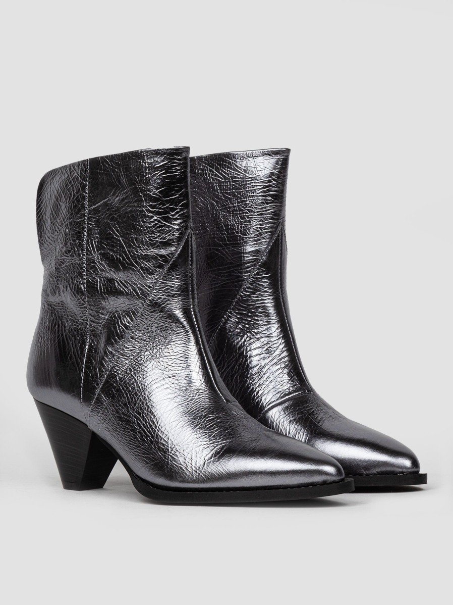 Women Dante 6 Boots | Kaia, Leather Metallic Ankle Boots Silver Colour