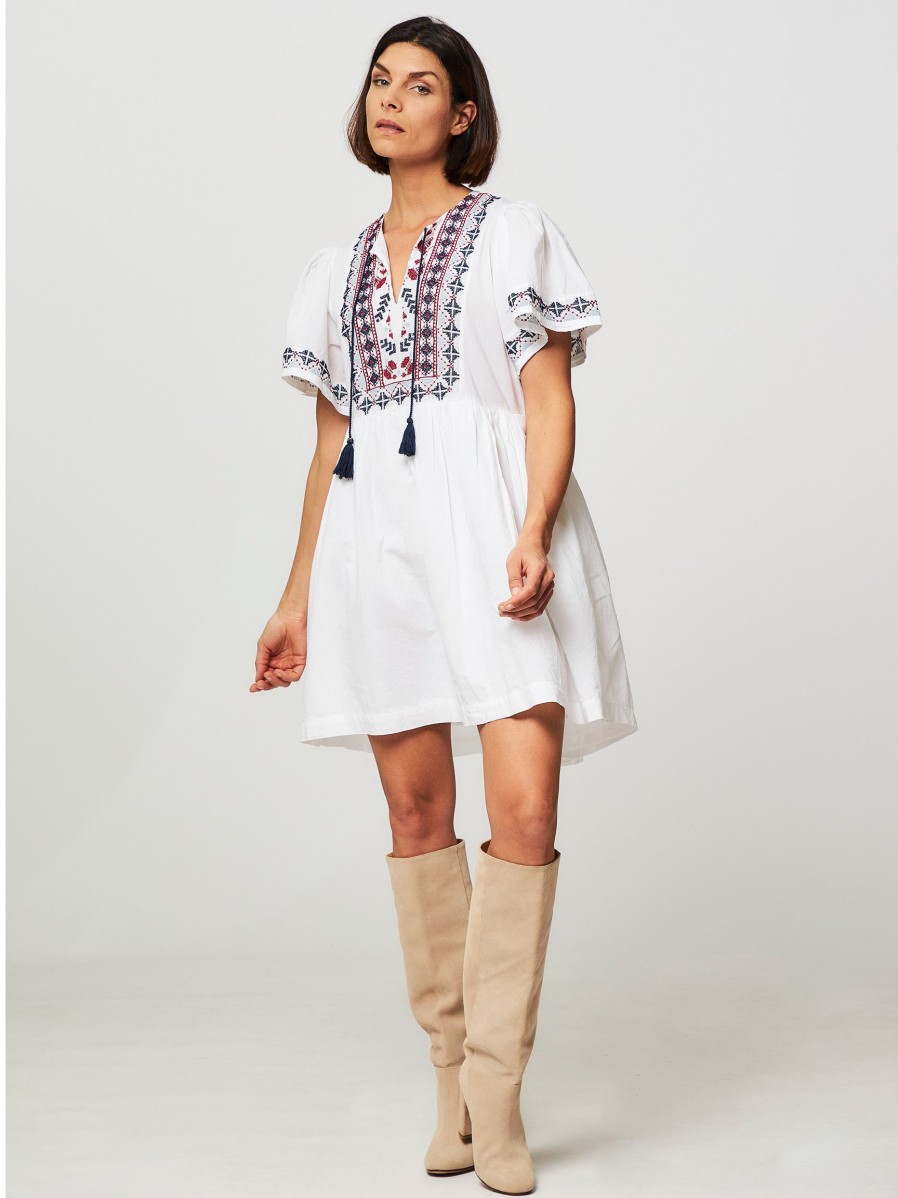 Women Lollys Laundry Dresses And Tunics | Landona, Cotton Dress With Embroidery Off White