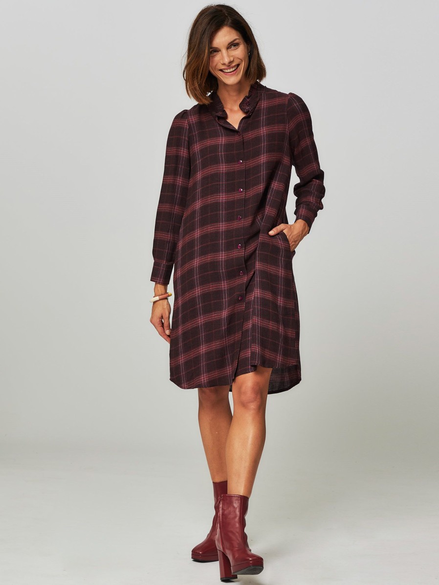 Women La Fee Maraboutee Dresses And Tunics | Rocky, Viscose Mix Button Down Dress Aubergine