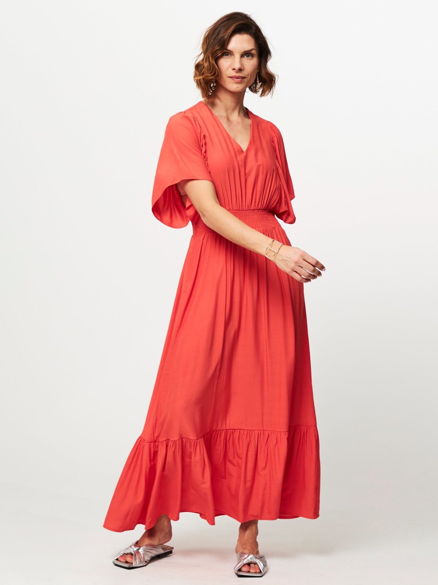 Women Co'Couture Dresses And Tunics | Samia, Viscose Mix Maxi Dress Coral