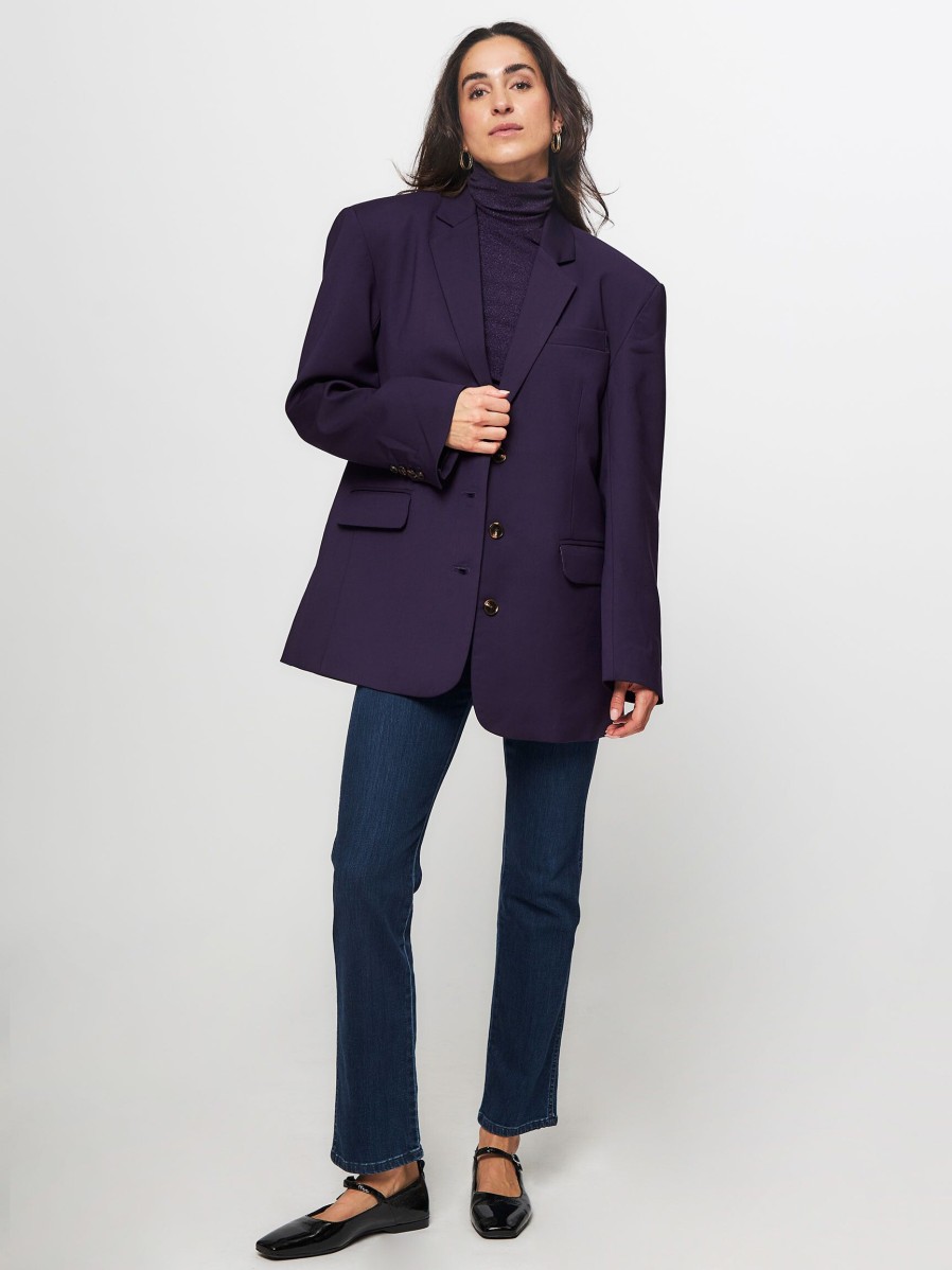 Women Frnch Blazers And Jackets | Samira, Viscose Mix Oversized Blazer Purple