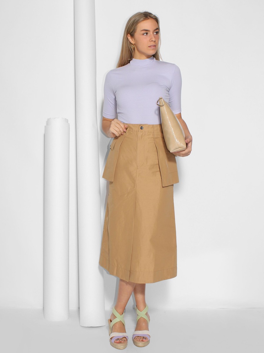 Women Ganni Skirts | Cotton Mix Canvas Skirt Camel