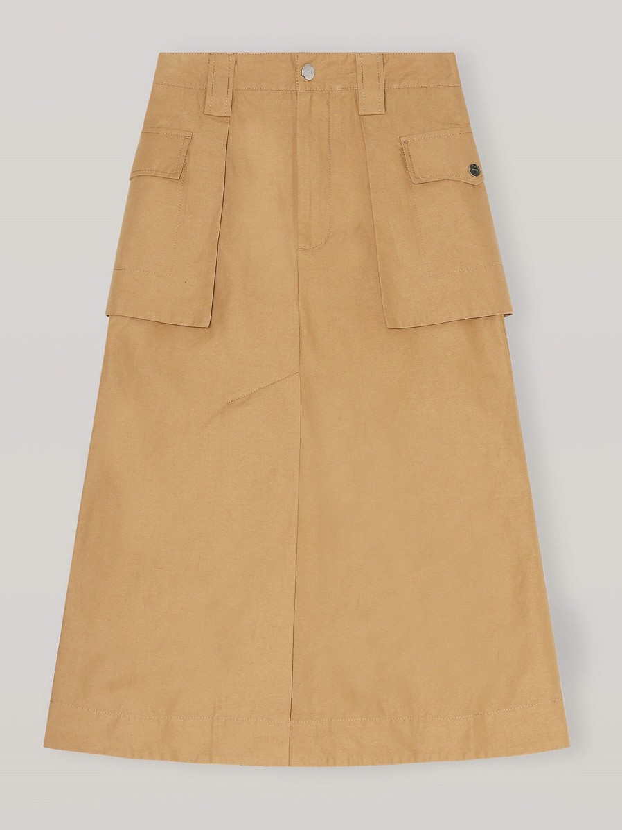 Women Ganni Skirts | Cotton Mix Canvas Skirt Camel