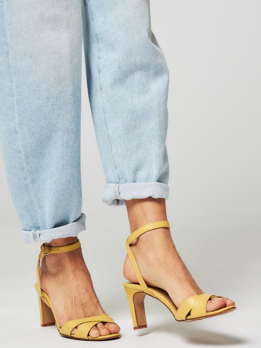 Women Brown Dot. Sandals | Erin, Leather Sandals Mustard